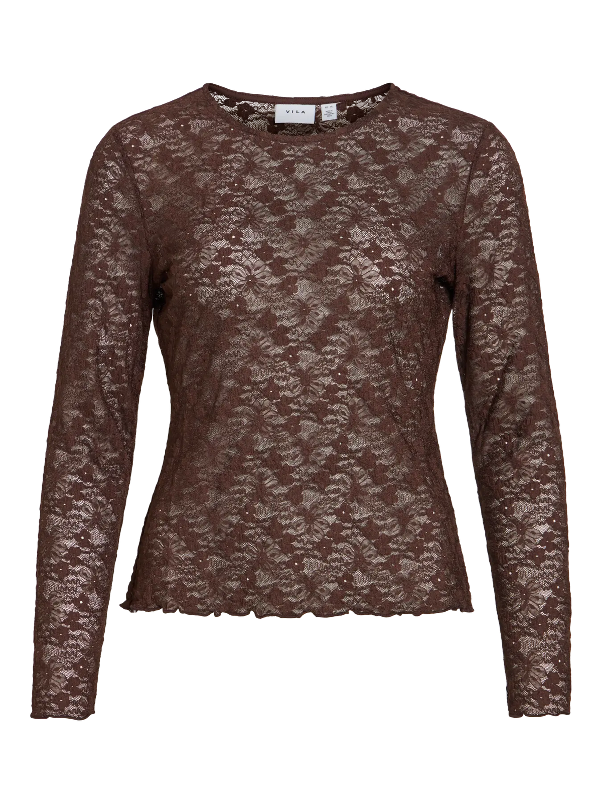 VL VIFAY - O-NECK MESH BLUSE - BRUN M/MØNSTER