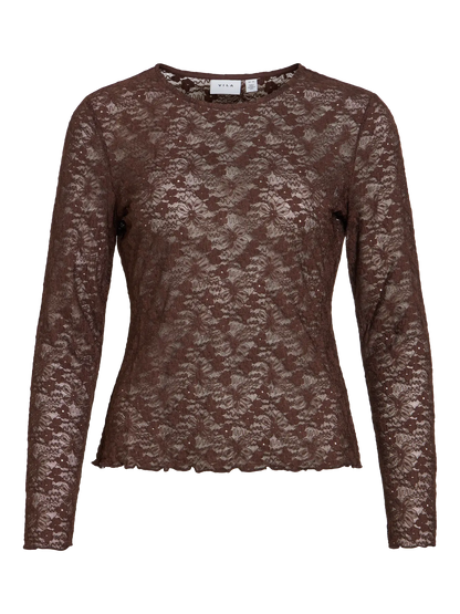VL VIFAY - O-NECK MESH BLUSE - BRUN M/MØNSTER