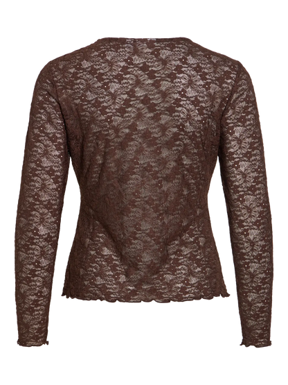VL VIFAY - O-NECK MESH BLUSE - BRUN M/MØNSTER