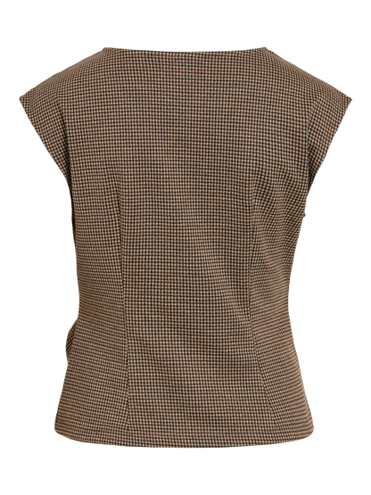 VL VICHEKKA O-NECK S/L CHECKERED TOP - brun tern