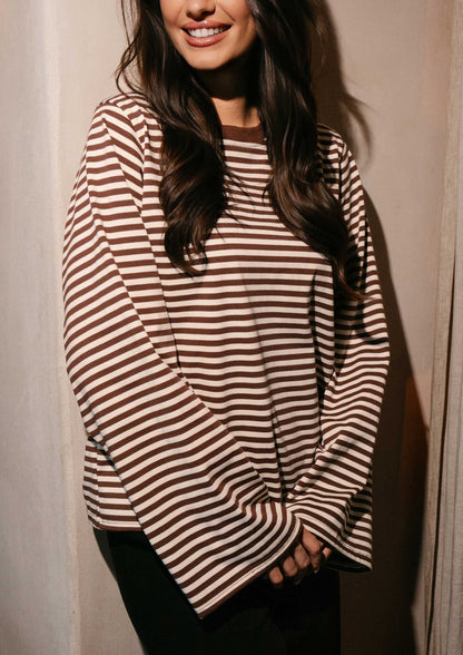 LB NALIA LS BOXY T-SHIRT - brown/creme stripe