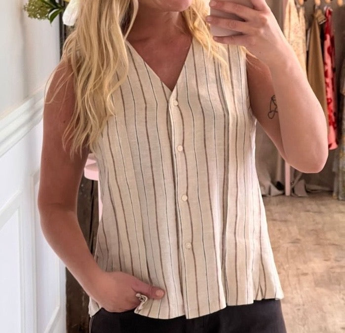 IC LINNO TO4 - hør top - brown stripe