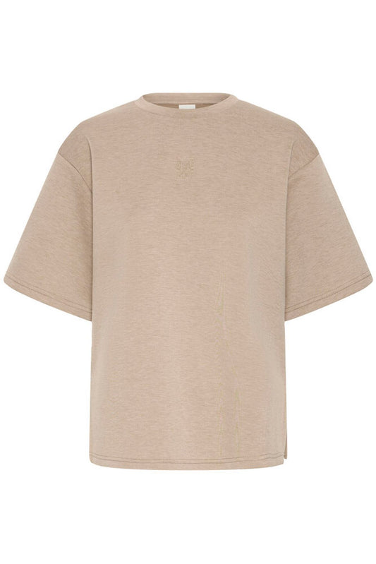 IC COZY bluse m/korte ærmer - mørk beige melange