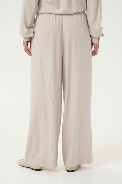 KA Milia Hør Cropped Wide Pants - Feather Gray Beige