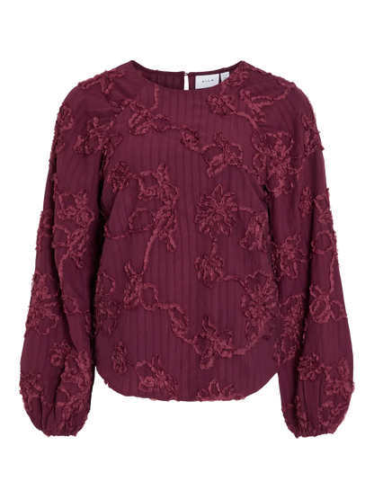 VLVIHULDA O-NECK L/S BLUSE TOP - bordeaux
