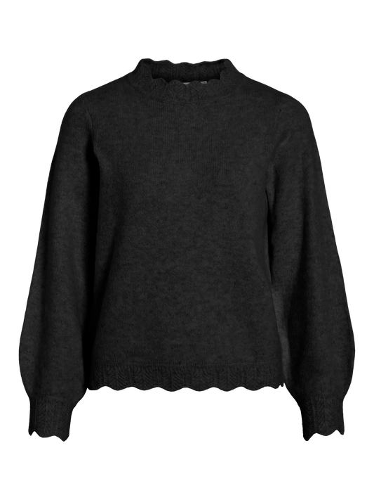 VL VINIKOLINA O-NECK L/S KNIT BLUSE - SORT
