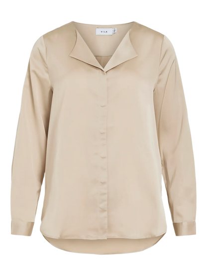 VL VIELLETTE V-NECK L/S SATIN SHIRT - CREME
