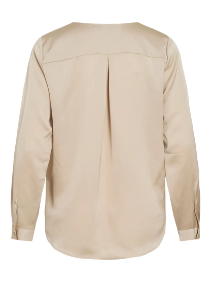 VL VIELLETTE V-NECK L/S SATIN SHIRT - CREME