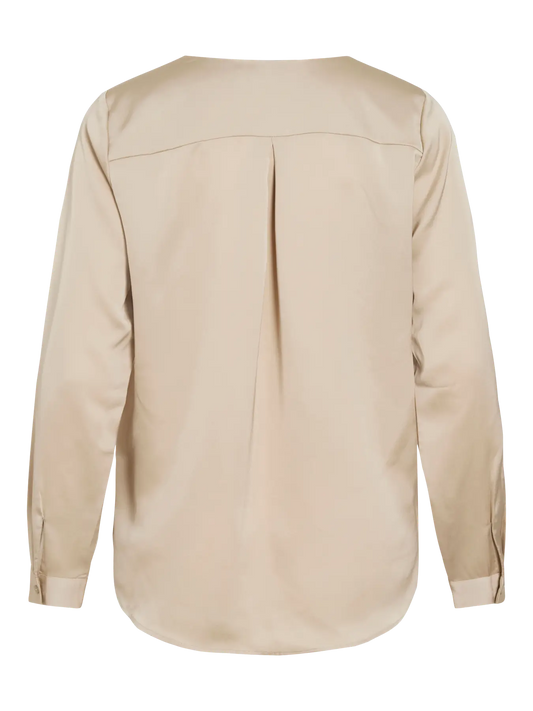 VL VIELLETTE V-NECK L/S SATIN SHIRT - CREME