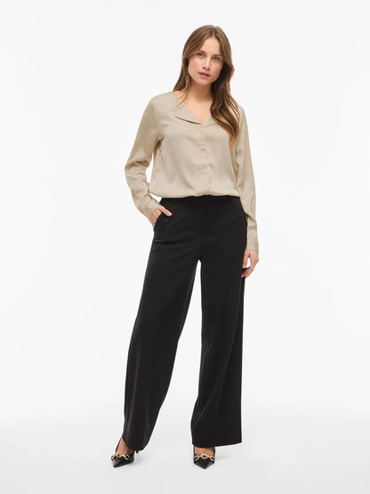 VL VIELLETTE V-NECK L/S SATIN SHIRT - CREME
