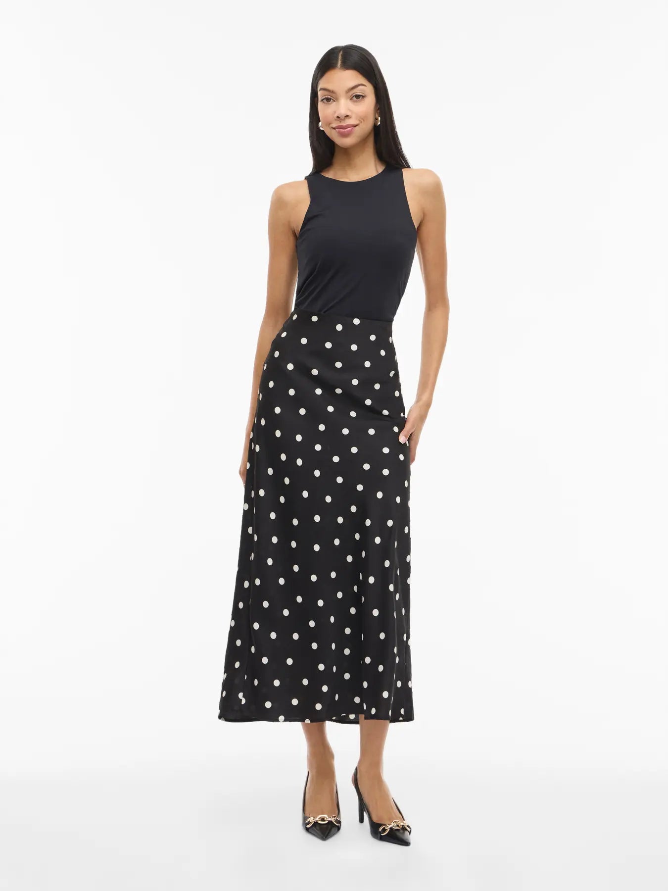 VIELLETTE HW MIDI SKIRT - black - white dots
