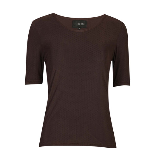 Libertè mesh bluse m/korte ærmer og prikker - brun