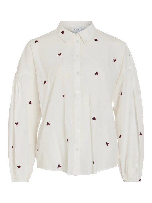 VL VISTEF L/S SHIRT - hvid m/bordeaux hjerter