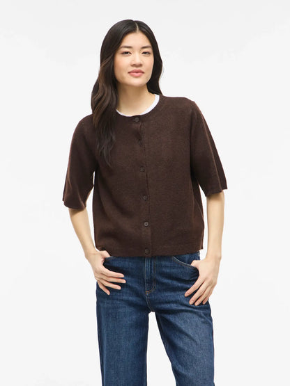 VILIGA 2/4 O-NECK KNIT CARDIGAN - brown