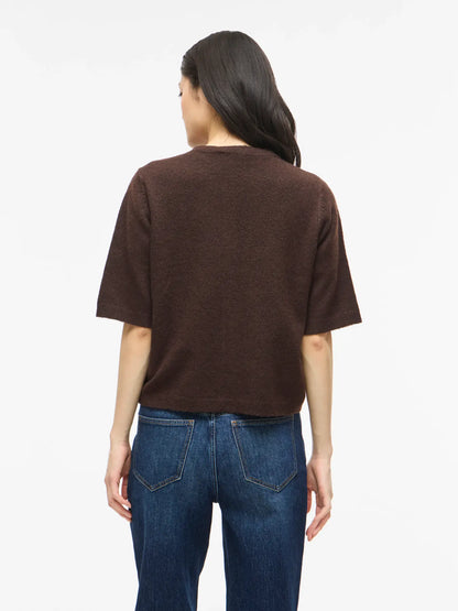 VILIGA 2/4 O-NECK KNIT CARDIGAN - brown