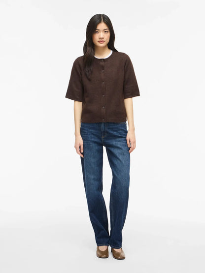 VILIGA 2/4 O-NECK KNIT CARDIGAN - brown