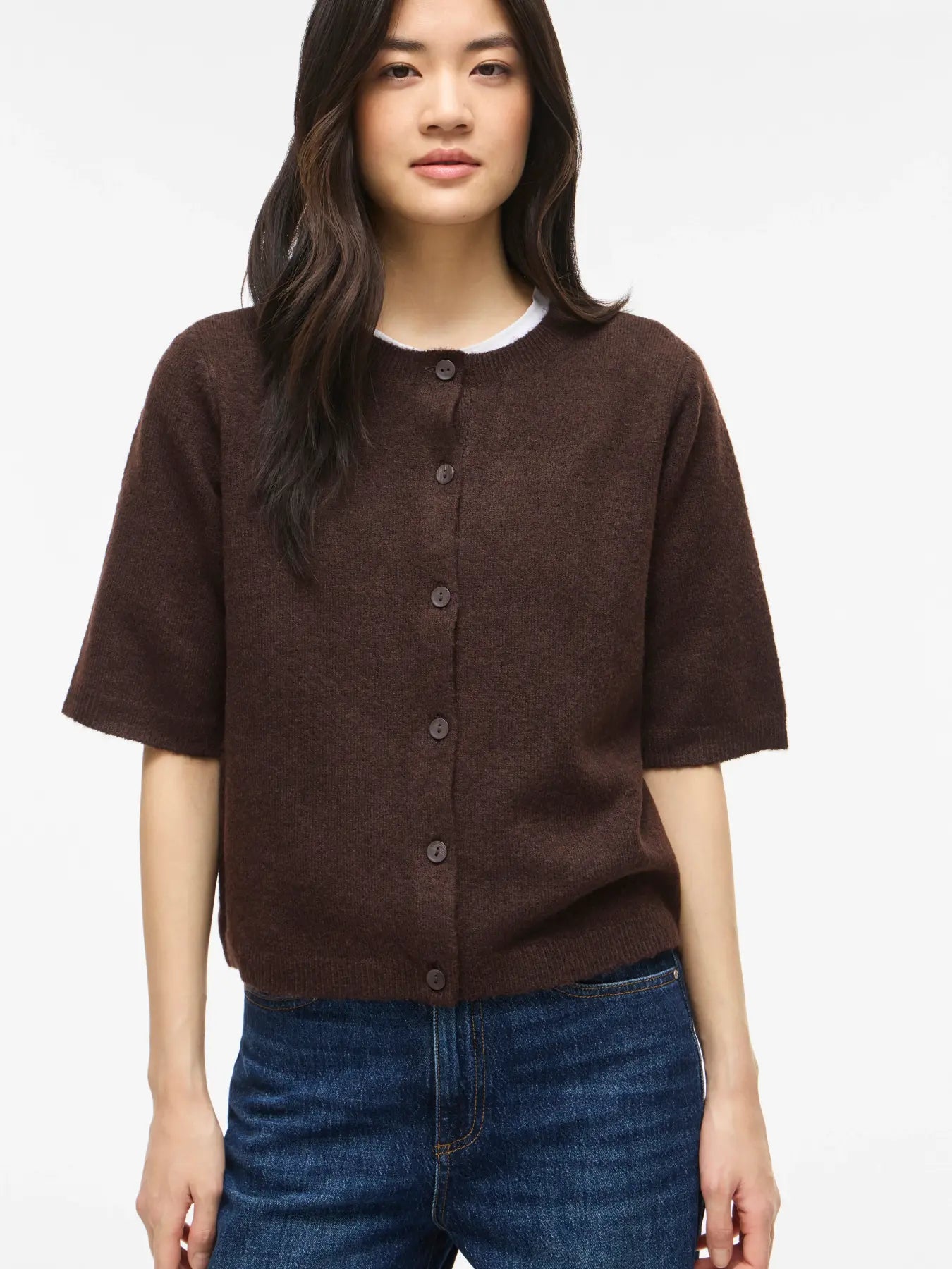VILIGA 2/4 O-NECK KNIT CARDIGAN - brown
