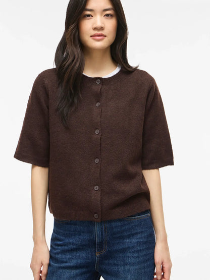 VILIGA 2/4 O-NECK KNIT CARDIGAN - brown