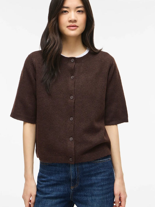 VILIGA 2/4 O-NECK KNIT CARDIGAN - brown