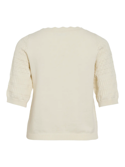 VL - VIMILOS S/S O-NECK POINTELLE TOP - beige