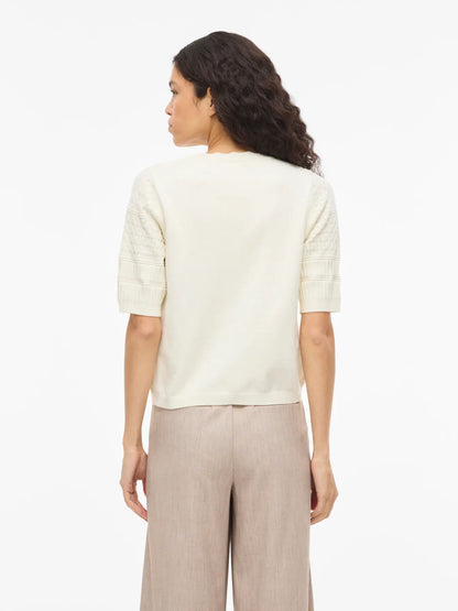 VL - VIMILOS S/S O-NECK POINTELLE TOP - beige