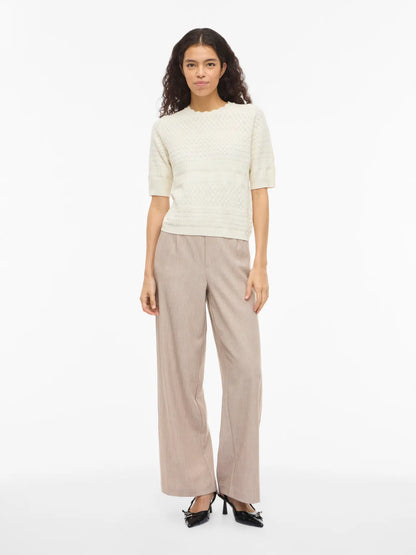 VL - VIMILOS S/S O-NECK POINTELLE TOP - beige