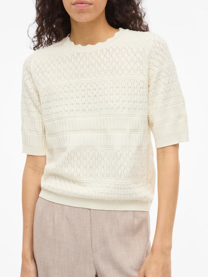 VL - VIMILOS S/S O-NECK POINTELLE TOP - beige
