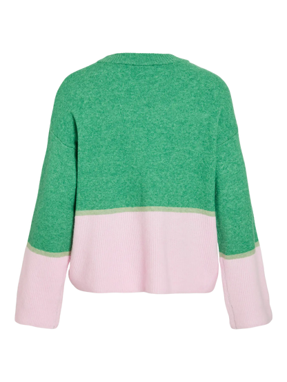 VL VIBONNIE O-NECK L/S KNIT TOP - grøn/lyserød