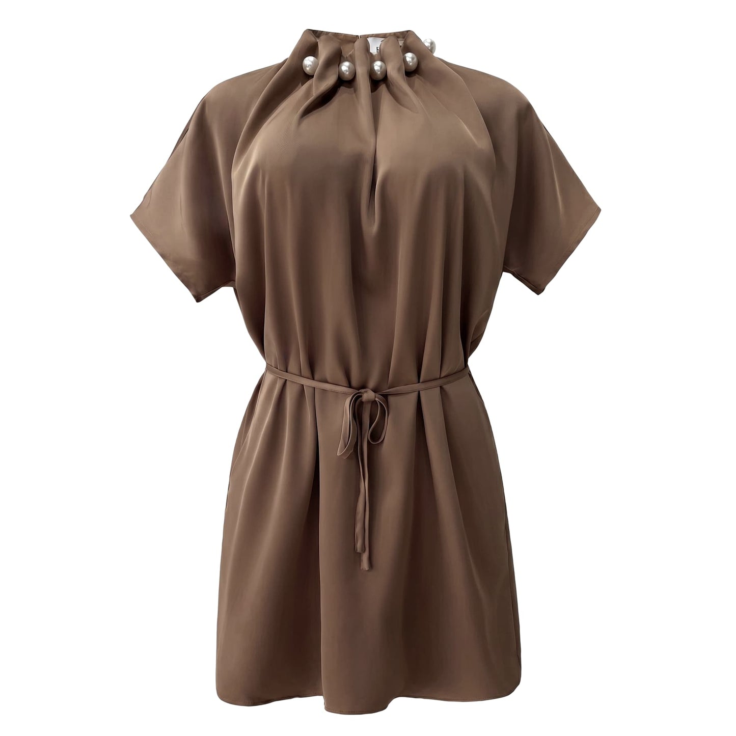 LB PIS SS PEARL DRESS - BROWN