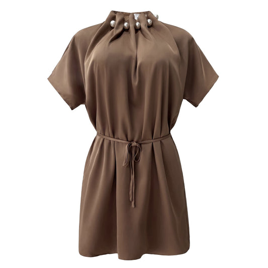 LB PIS SS PEARL DRESS - BROWN
