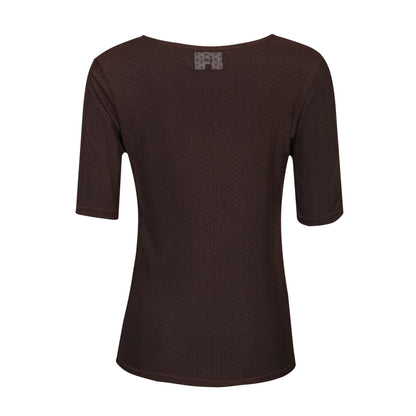 Libertè mesh bluse m/korte ærmer og prikker - brun