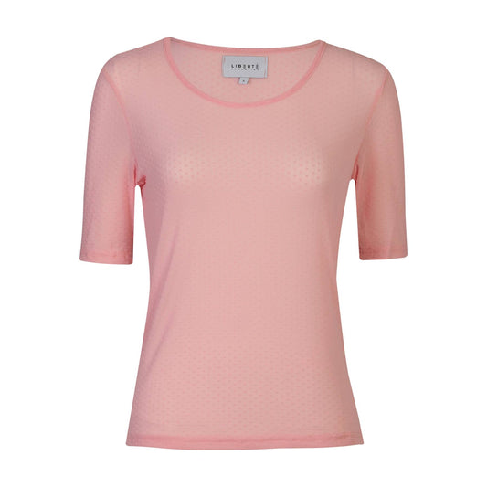 Libertè mesh bluse m/korte ærmer og prikker - rosa