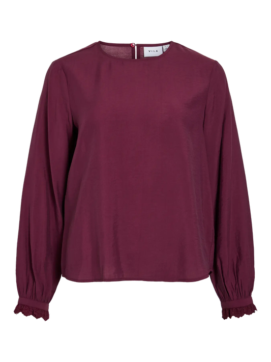 VL VIMALIMA L/S FRILL TOP - bordeaux