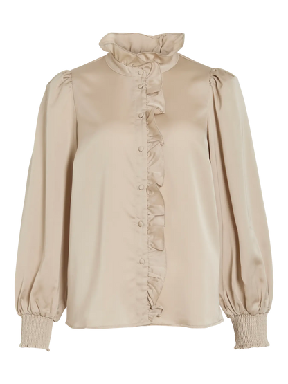 VL VILUTTO L/S FRILL SHIRT - Beige m/flæser
