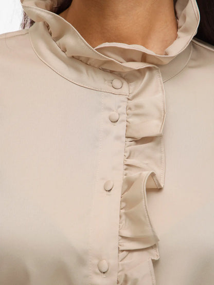 VL VILUTTO L/S FRILL SHIRT - Beige m/flæser
