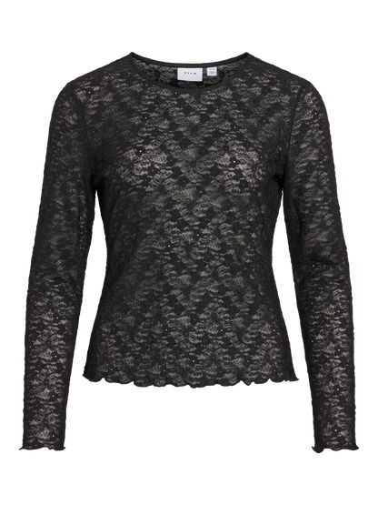 VL VIFAY O-NECK MESH BLUSE - SORT M/MØNSTER