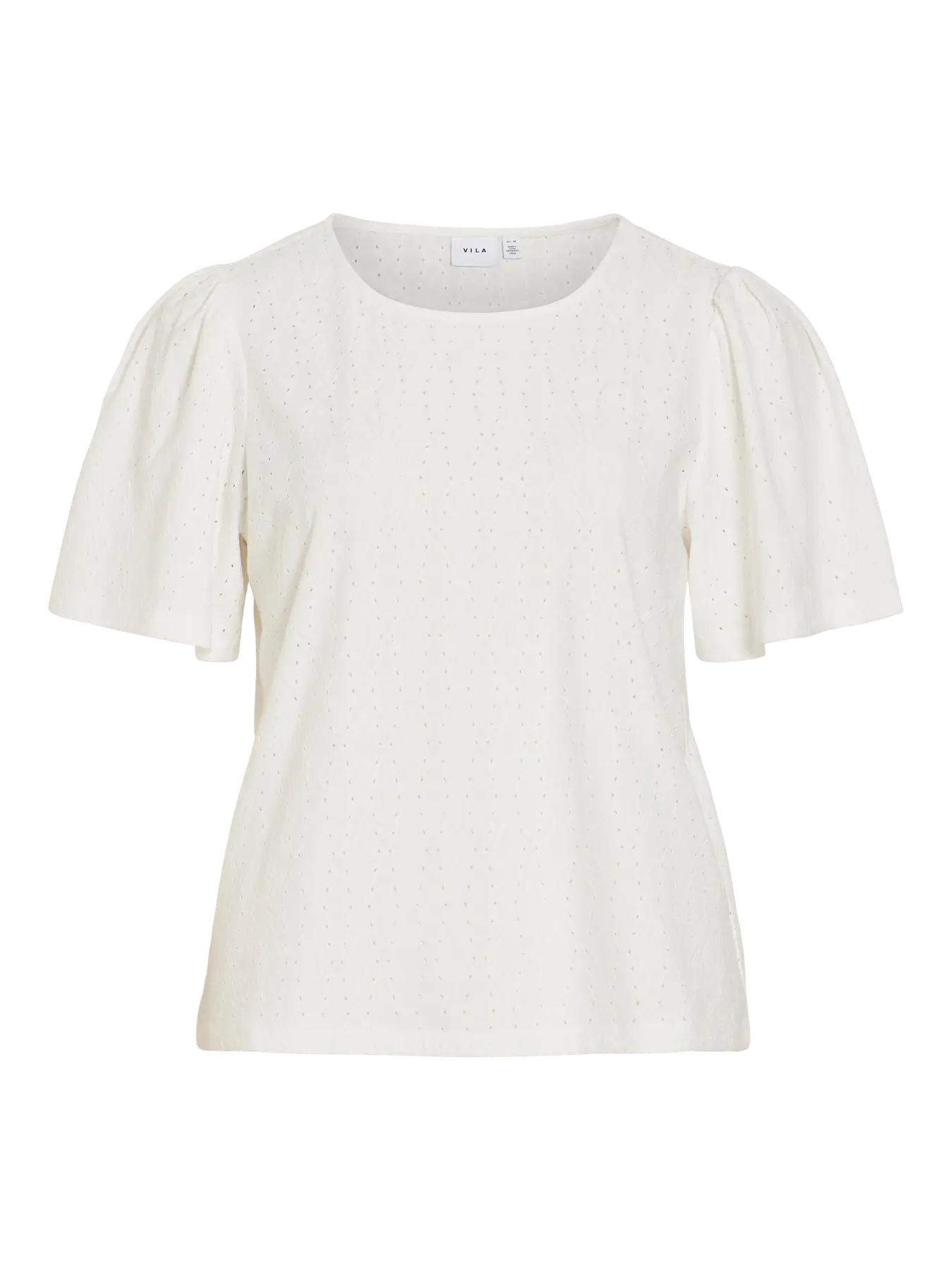 VL VIBELLI O-NECK S/S TOP - hvid m/hulmønster