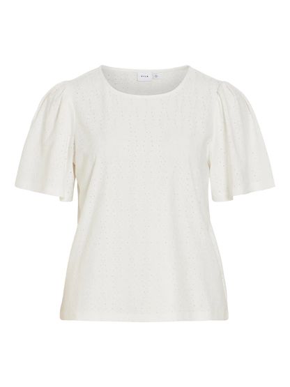 VL VIBELLI O-NECK S/S TOP - hvid m/hulmønster