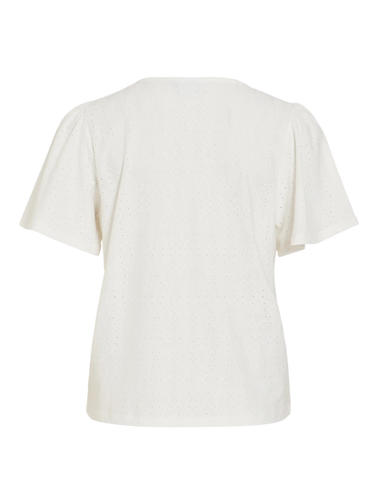 VL VIBELLI O-NECK S/S TOP - hvid m/hulmønster
