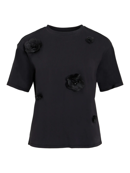 VL VIVARZIMA FLOWER O-NECK T-SHIRT - sort m/blomster