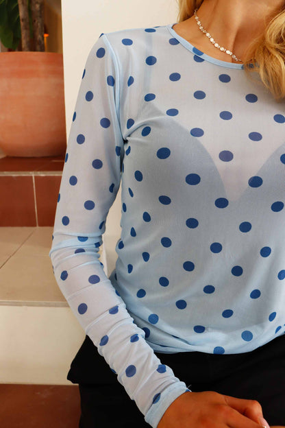 LB Mesh bluse - light blue blue dot
