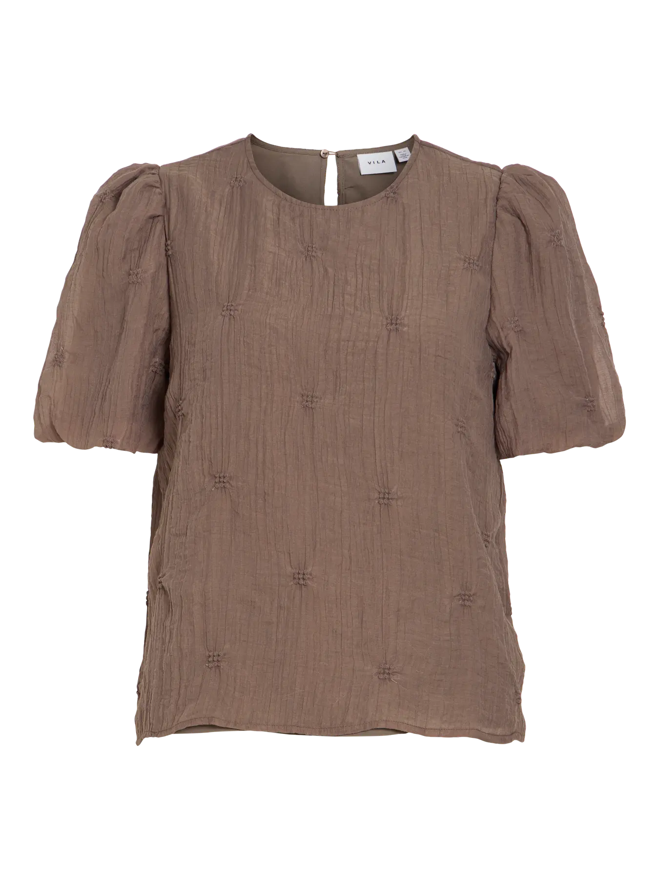 VL VIMORTI S/S O-NECK BLUSE  brun m/fine detaljer