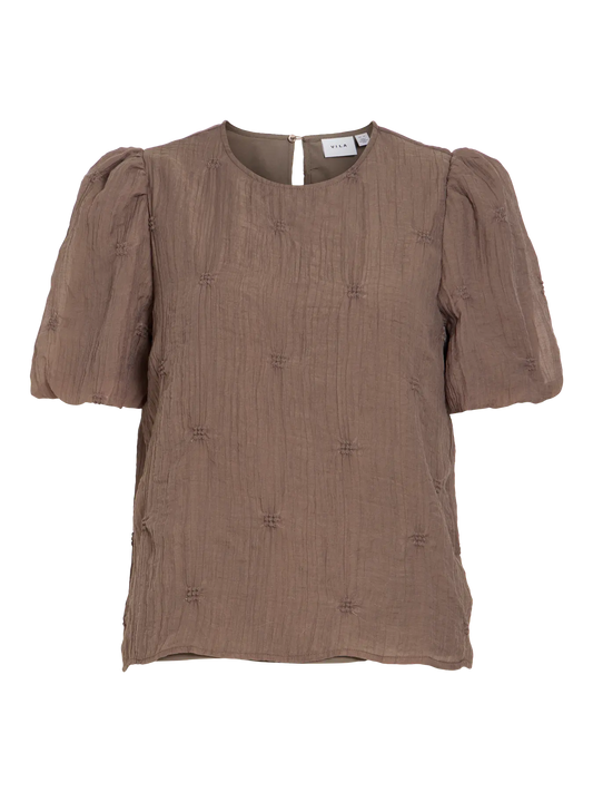 VL VIMORTI S/S O-NECK BLUSE  brun m/fine detaljer