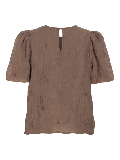 VL VIMORTI S/S O-NECK BLUSE  brun m/fine detaljer