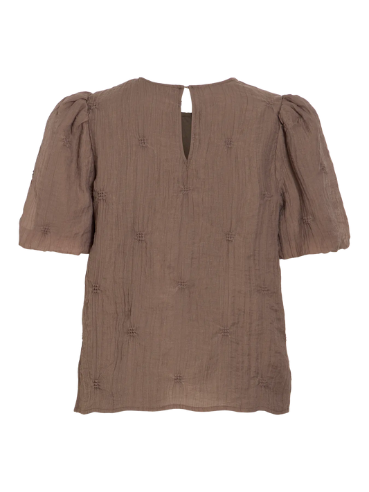 VL VIMORTI S/S O-NECK BLUSE  brun m/fine detaljer