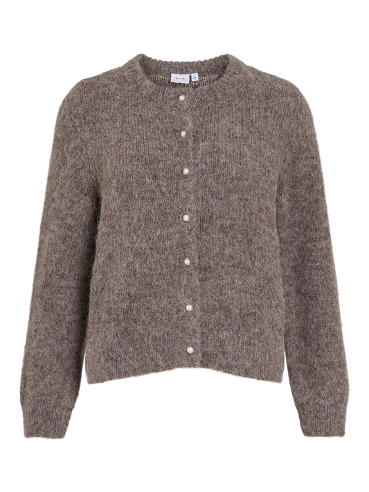 VILARKA O-NECK L/S KNIT CARDIGAN - mørk sand