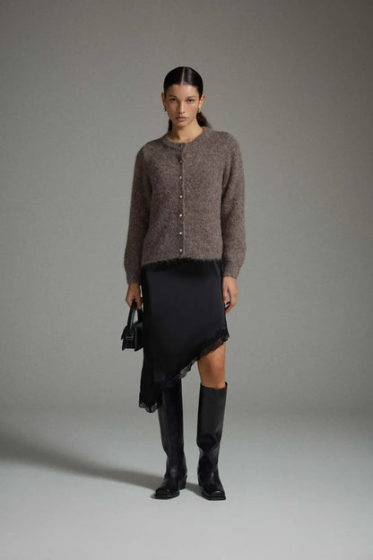 VILARKA O-NECK L/S KNIT CARDIGAN - mørk sand
