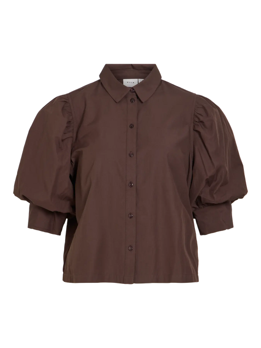 VL Skjorte bluse Virealu 2/4 Collar Shirt - brun